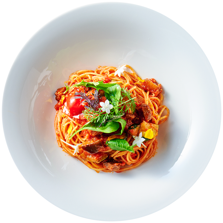 仔羊と夏野菜のトマトパスタ クミンの香り