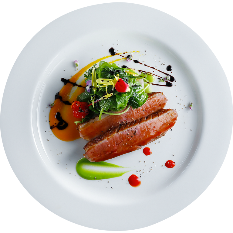 鴨のロースト バルサミコソース 菜園をイメージして