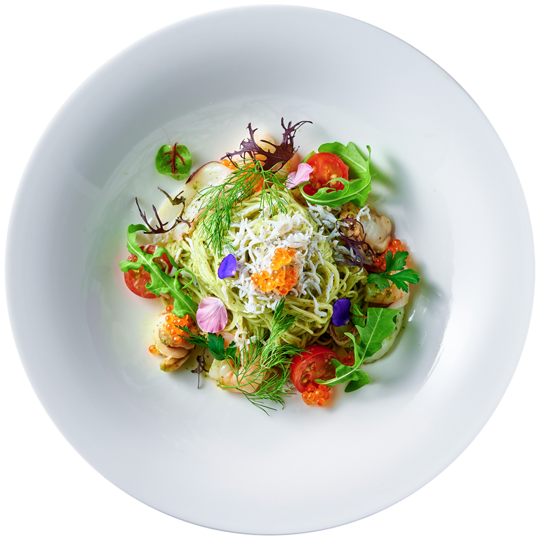 魚介の冷たいジェノベーゼパスタ