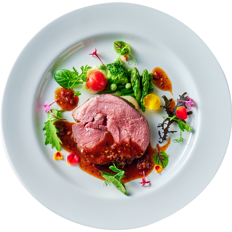 仔羊もも肉のロースト ドライトマトとオリーブのソース